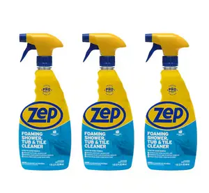 ZEP 32 oz. Power Foam Tub and Tile Cleaner, No-Scrub Bathroom Cleaner, Soap Scum Remover, Hard Water Stain Cleaner, Foaming Tile Cleaner, Limescale Remover, Acidic Foam Cleaner, Morning Rain Scent.