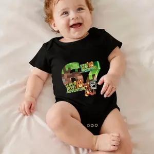 Super Bear Adventure Pixel Art Print Bodysuit Baby Rompers Short Sleeve Cotton Toddler Rompers Graphic Print Baby Clothes One-Piece Outfit
