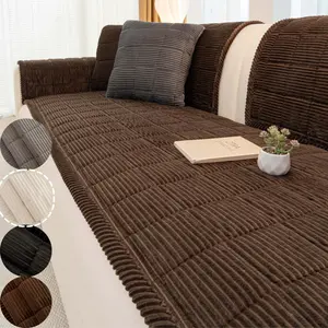 Plush Quilted Sofa Cover, Non Slip Pet Friendly Universal Sofa Protector, Dustproof Sofa Slipcover, Soft Thick & Machine Washable Sofa Seat Cover for Daily Use, Protects from Pet Hair, Dirt & Scratches for 1/2/3/4 Seater Sofa