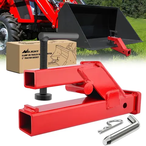 Nilight 2" Heavy Steel Clamp-On Ball Mount Trailer Hitch Adapter - Quick Connect, Rust-Resistant, 2200 lbs Cap., 2"x2" 2 inch Towing Receiver, Durable Baffle, Gloss Red Powder Coated, Universal Fit for Tractor Buckets, Lorry Parts