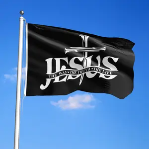 1Pc, Jesus Flag Banner, The Way, The Truth, The Life, 2*3Ft(60*90Cm) /3X5Ft (90*150Cm), 2 Grommets, Single-Sided Printing, For Indoor, Outdoor, Home, Room, Party, Activities, Garden, Wall Decor, Decoration Items