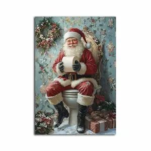 Vintage Christmas Poster Santa Claus Sitting on The Toilet Canvas Wall Art Prints for Winter Room Art Decor Holiday Decoration Gifts for Bedroom