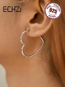 S925 Sterling Silver Heart Shaped Hoop Earrings, Fashionable Huggie Earrings for Women & Girls, Trendy All-match & Exquisite Jewelry for Birthday Gift