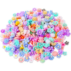 F-HDJ20  300PCS Flower Resin Charms Mini Cabochons Flatback Flower Beads Charms Mixed Colors Embellishment Tiny Flowers for Jewelry Making DIY Craft Scrapbooking Decor Cardmaking Phone Hair Accessories