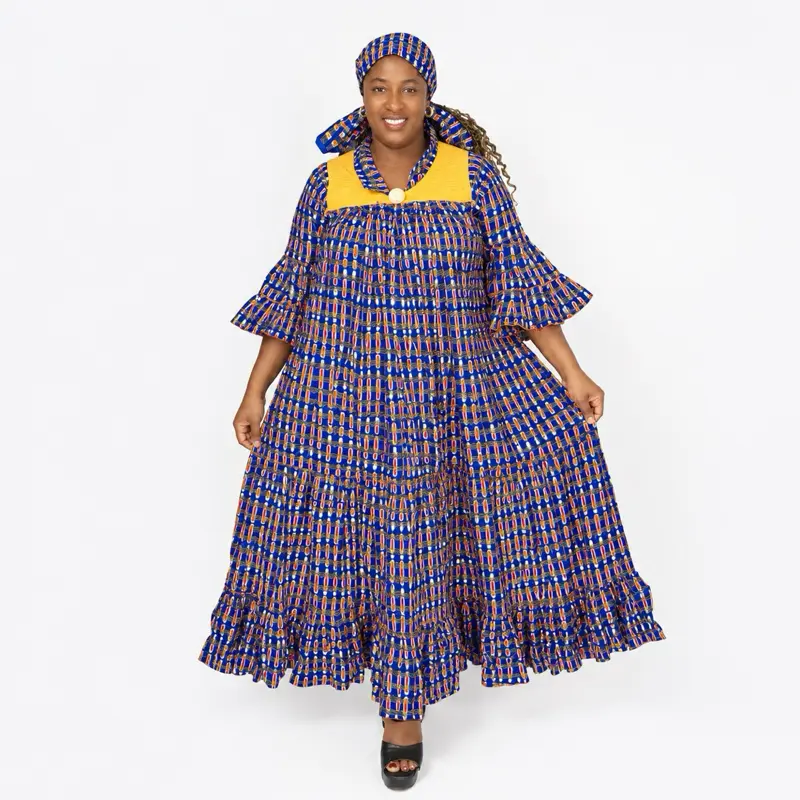 Mavelline African Wear Shop African Kaba Maxi Dress, Vibrant Print, Gorgeous Neckline & Sleeve Details, Comfortable Elegant Flow, Ideal for Church & Weddings