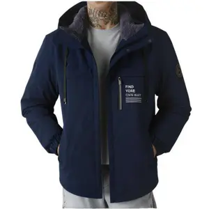 Men's thick warm wool lined hooded jacket, windproof, waterproof, heat-insulating, casual sports jacket suitable for outdoor activities, machine washable in cold weather, Western style men's clothingRAIMENTRY