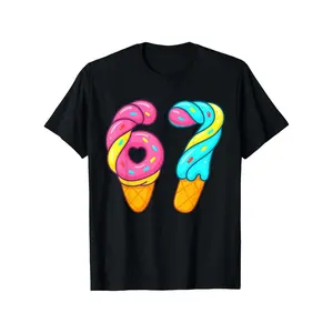 67 Ice Cream Drip Meme Humorous Six Seven Gen Alpha Slang 6 7 T-Shirt Casual Round Neck Tee for Kids, Spring Summer Vacation Wear, Sturdy Summer Attire Perfect Gift for Boys And Girls (3-13Y)