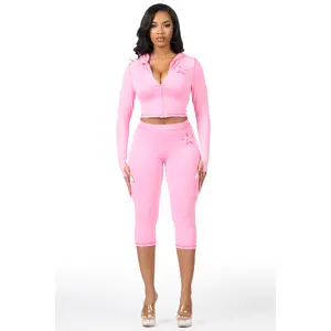 Sharina Pink Zip Up Capri Set