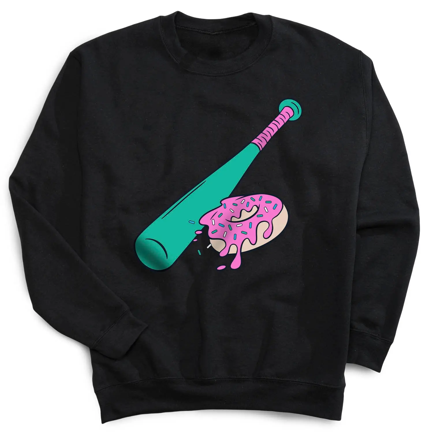 Soft Fleece Crewneck Sweatshirt for Men, Casual Pullover with a Colorful Donut Baseball Bat Graphic, Menswear, Round Neck, Tops, Donut Bat, Players, Classic
