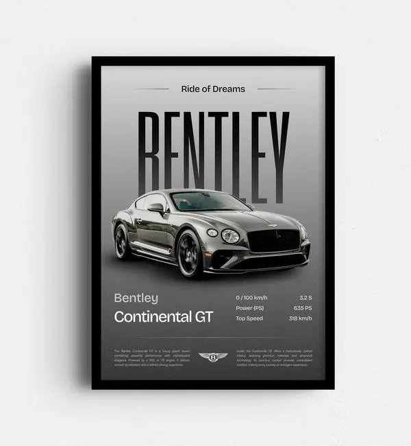 Bentley Continental GT Poster - Bentley Posters - Car Prints - Continental GT Prints - Car Wall Art - Car Poster - Boys Room Decor - Decor