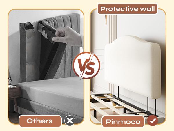 Pinmoco Upholstered Headboard for Bed, Height Adjustable and Memory Foam Arc-shaped Head Board【Headboard Only】