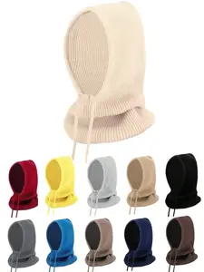 Unisex Wool Blend Beanie Hat, Fall & Winter Warm Knit Cap, Face Covering Windproof Ear Protection, Adjustable Large Head Size