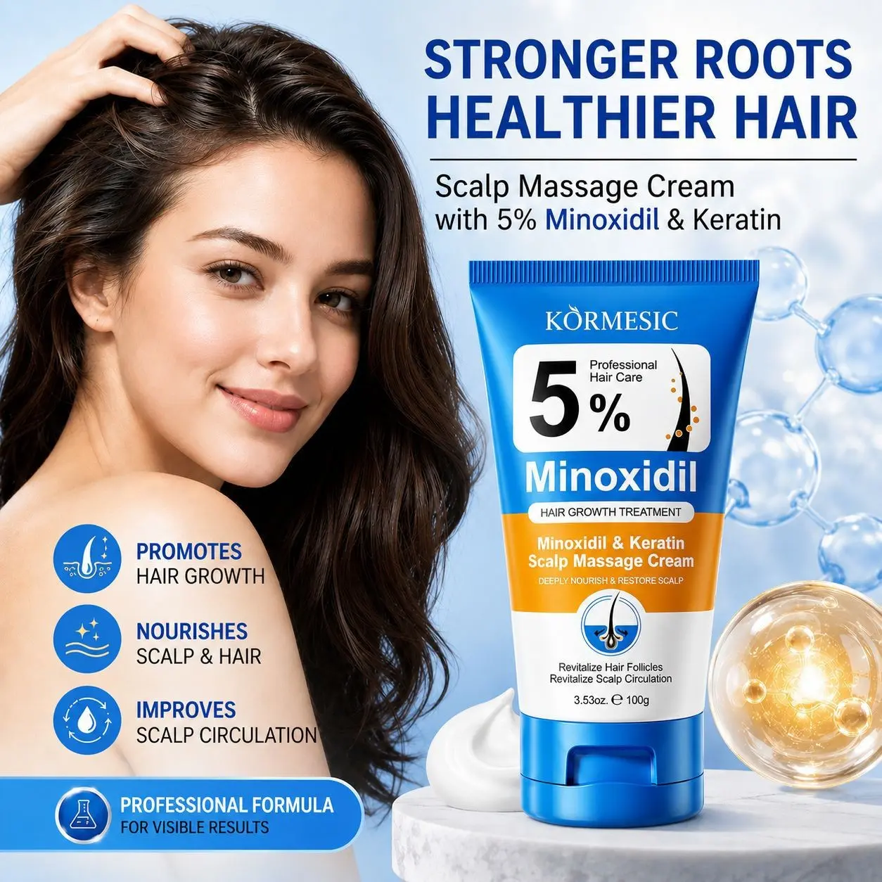 KORMESIC 5% Minoxidil Scalp Massage Cream 100g, Hair Treatment, Upgraded Formula, Nourish hair roots, strengthen strands and reduce breakage, Soothe scalp and improve dry frizzy hair, Keratin helps repair hair, easy to absorb