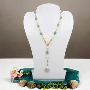 Amazonite and Cultured Pearl Y Style Necklace