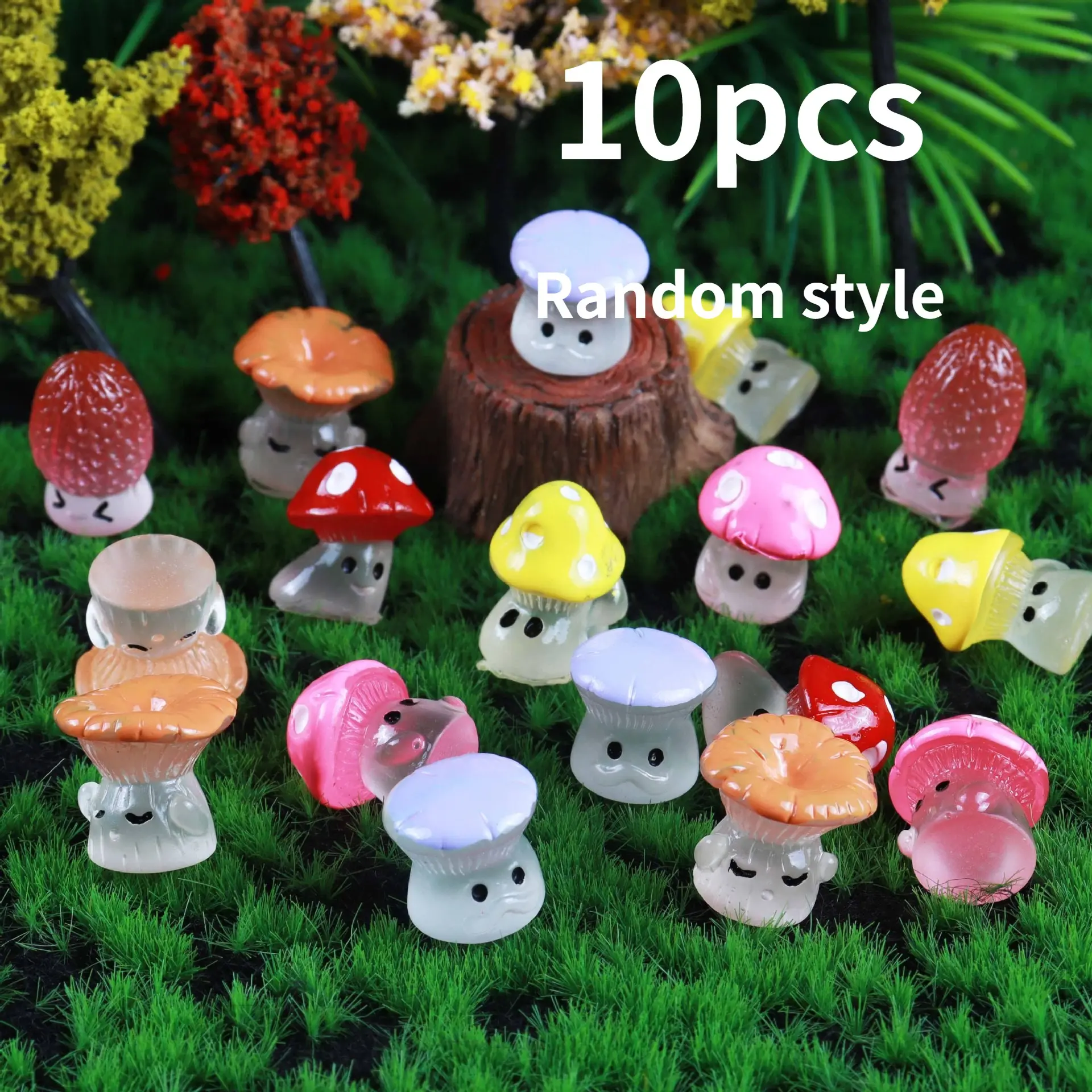 10pcs Realistic Resin Cartoon Wild Mushroom Decorations, Creative Miniature Landscape Ornaments, Moss Figurines for Home Decoration, Garden Decorative Sculptures Statues, Garden Accessories