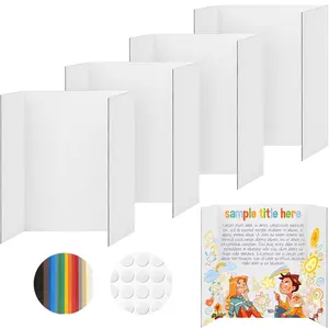 4 Pcs Trifold Poster Board,21.5x14 inches Small White Poster Board Comes with Sticky Accessories,Corrugated Presentation Boards,Display Board for School Projects, Business Presentations