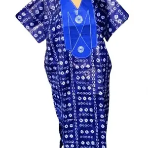Damisola Embroidery Adire Polish Casual Long Dress Shortsleeve for Women Womenswear Breathable Fabric Superior Comfort Timeless Aesthetic