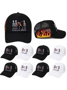 Y2K Style Letter & Skull Embroidered Woven Sun Hat, Adjustable Fitted Design Unisex for Men Women, Outdoor Casual Summer Accessory