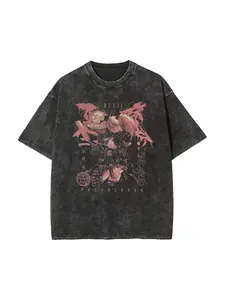 Red Devil Nikaido Tee - Dorohedoro Inspired Top,  Vintage Anime Gothic  Streetwear Washed Shirt, Perfect Gift,Cool Shirts,Graphic Washed Oversized Tees for Men & Women,Summer Round Neck Short Sleeve ,Sports Shirt,Workout T-shirt