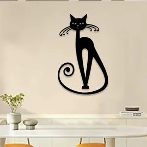 1pc Whimsical Cat Metal Wall Art, Feline Statue Mural, Perfect for Pet Corner, Playroom, Animal Lovers Wall Decor, Modern Home Decor, Cat Day Decor, Ideal Gift for Animal Fans