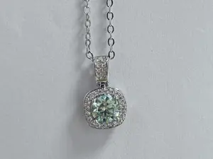 Colored Moissanite Necklace - Lab-Grown Gemstones (Pink/Blue/Green/Red), Sparkling Dainty Chain