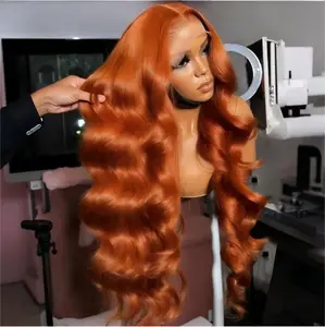 Ginger Orange Human Hair Body Wave Wig 13x6 HD Lace Front Glueless Pre Plucked Hairline 180% Density 30 Inch