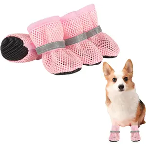 Summer Breathable Dog Shoes for Small Dogs, Breathable Mesh Dog Boots for Summer Hot Pavement, Reflective Adjustable Non Slip Paw Protectors for Small Dogs Cat Puppy