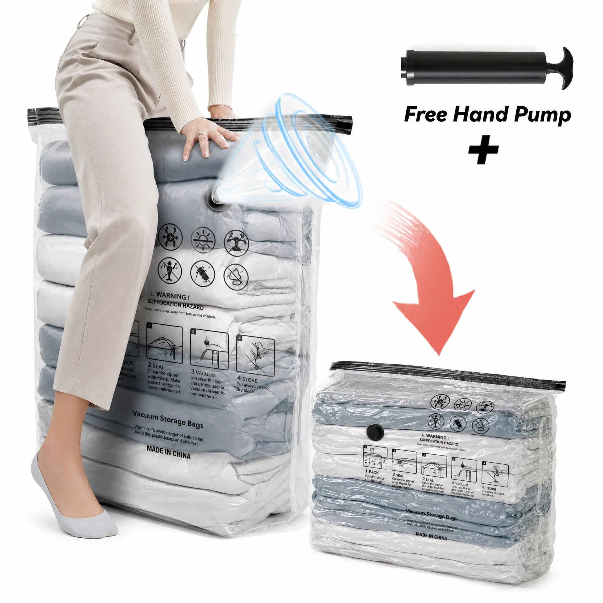 3/6 pcs (Free Hand Pump)  Cube Vacuum Storage Bags, Extra Large, for Clothes Beddings, Space Saver, Compression Bag, Vacuum Sealer Bag for Comforters Blankets Duvet, Closet Organizer, Home Storage Solution, Under-bed Storage