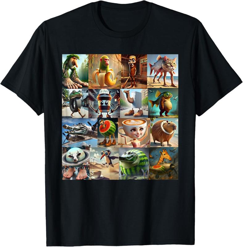 Brainrot Meme Italian For Men and Yout Women's Letter Print Solid Round Neck Tee, Regular Fit Casual Short Sleeve T-shirt, Summer Outfits, Women's Top, Daily Outdoor