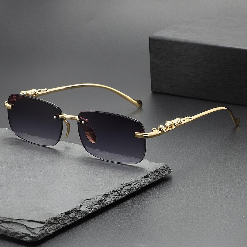 2026 New Trendy Women Men Metal Temple Eyewear Rectangle Frameless Glasses Retro Rimless Square Sunglasses Shades