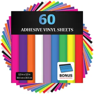 60- Permanent Vinyl Sheets | 10 Bold Colors in 12" x 12" with a  Included | Compatible with Cricut, Silhouette & Other  Machines | for DIY Art Projects, Styling & Decorating