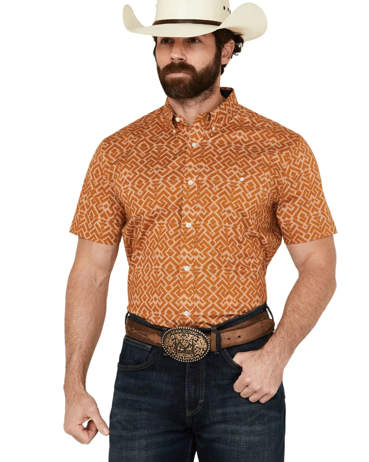 Rank 45 Men's 45&Reg; Men'S Decker Geo Print Short Sleeve Performance - Rmsu24w82-Gld