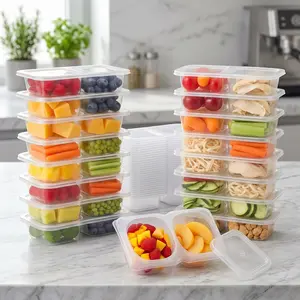 20-Pack Reusable Snack Containers with Lids, 2-Compartment Snackle Box Container for Meal Prep, Portion Control Snack Pack for Office, Travel & Gym, Microwave Safe (40 Pcs)