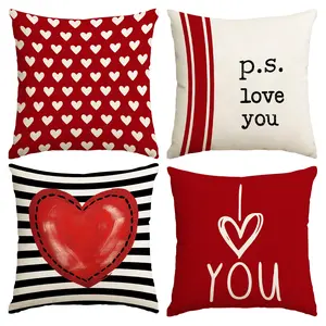 4pcs Valentine's Day Pillow Cover, Romantic Heart shaped I Love You Printed Cushion Cover, Valentine's Day Decoration, Valentine's Day, Wedding Anniversary, Wedding Room Living Room Sofa Bedroom Seat Decoration Pillow Cover (without pillow core)