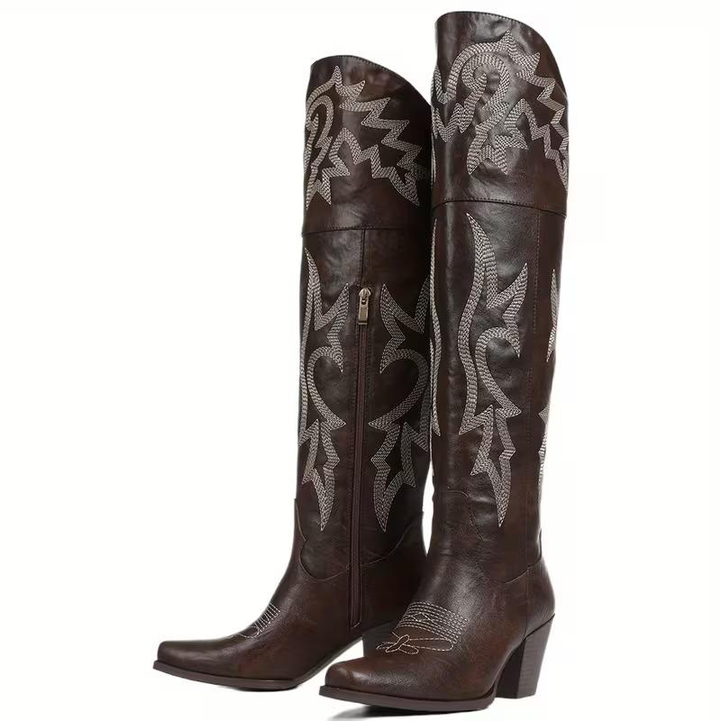 EROCALL Women's Western Cowboy Boots Embroidery Chunky Block Heel Cowgirl Boots Side Zip Pointed Toe Knee High Boots Cowgirl Boots Thigh High Wide Calf Embroidered Western Cowboy Boots SpringStatements EROCALL Women's Western Cowboy Boots Embroidery Chunky Block Heel Cowgirl Boots Side Zip Pointed Toe Knee High Boots Cowgirl Boots Thigh High Wide Calf Embroidered Western Cowboy Boots SpringStatements