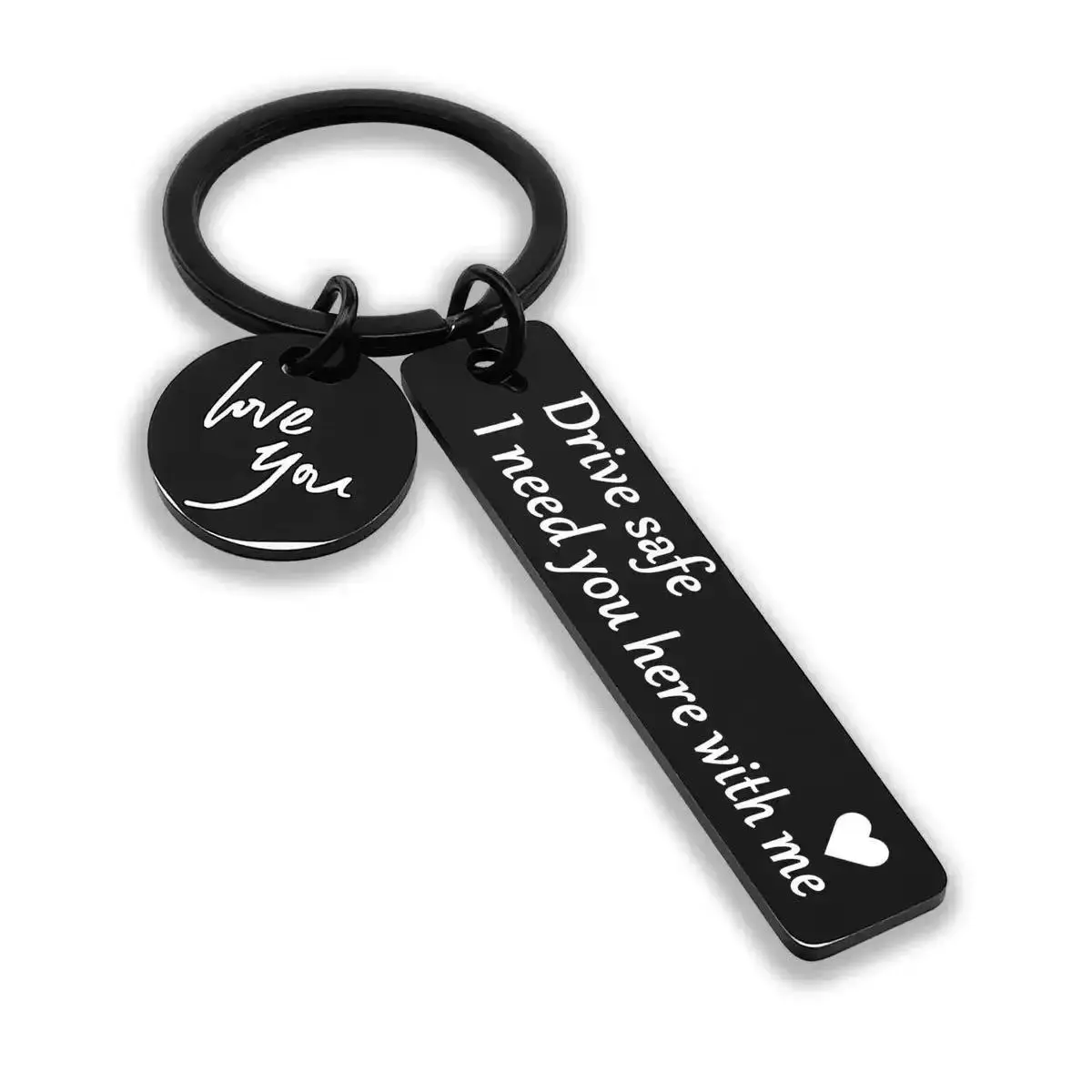 Personalized Black Alphabet Letters Keychain - Rustproof Metal Stainless Steel Double Ring Keychain for Car Keys, Elegant Jewelry Box, Birthday Idea Gift for Him
