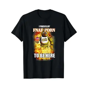 Men's Black T-shirt with I Paused My FNAF Porn To Be Here graphic, Casual Wear