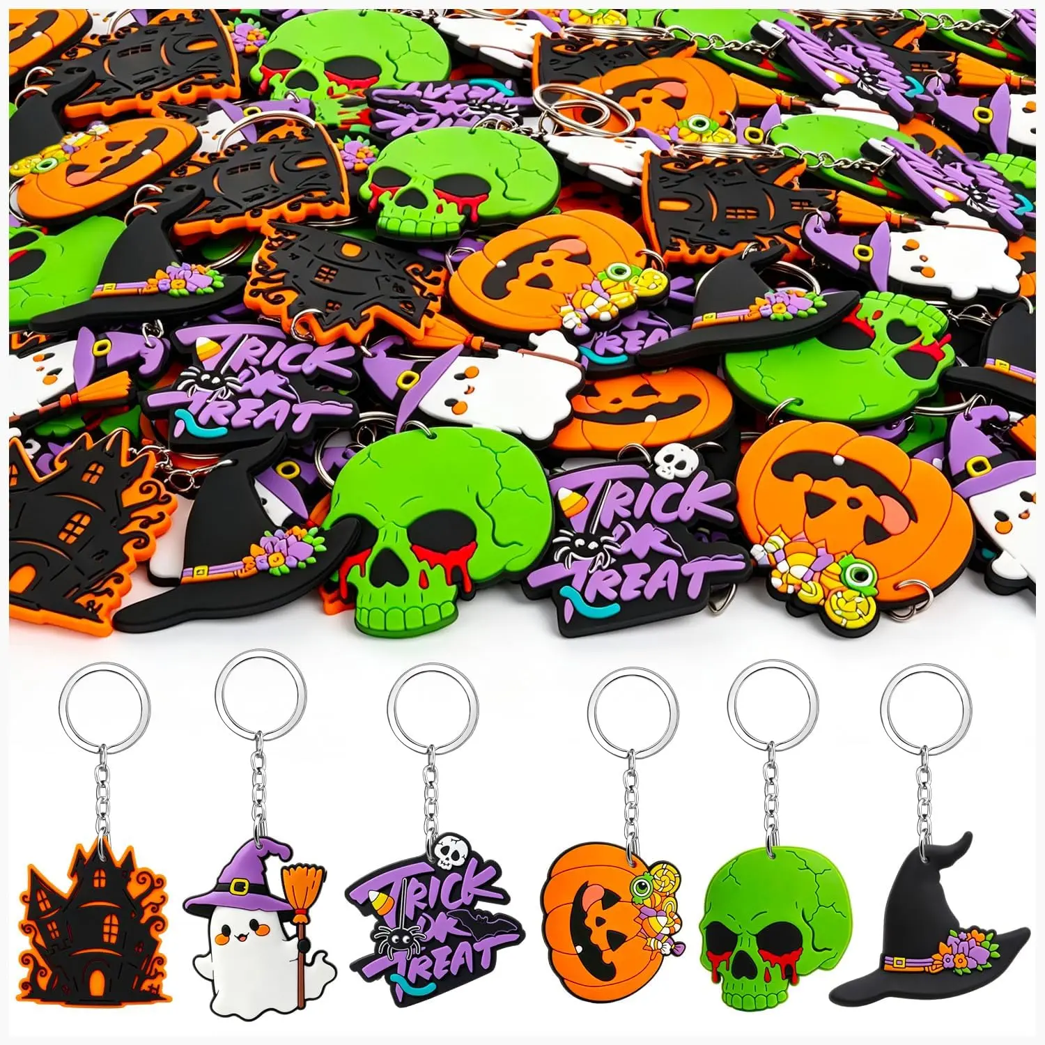 Halloween Fall Gift 30 Pcs Halloween Keychain Set - Horror Keychains Party Favors | featuring 6 spooky designs, perfect for Halloween party favors, classroom gifts, and backpack decorations
