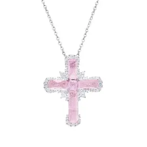 Unisex Pink Cross Pendant Necklace – Elegant Durable Everyday Fashion Jewelry Christmas Gift