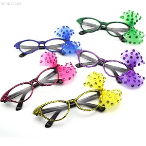 Rhinestone Bow Cat Eye Party Glasses, Glitter Crystal Frame Costume Eyewear, Fun Sparkly Decorative Sunglasses for Holiday Cosplay Photo Props
