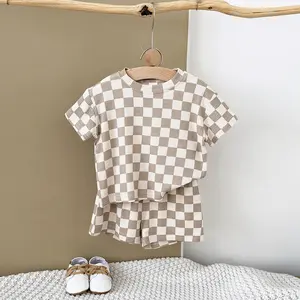 Two Piece Set Summer Toddler Baby Clothes Brown Plaid Loose Shorts + Casual Sports Shorts Comfortable Infant Outfit