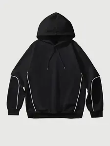 Men's Regular Fit Contrast Decorative Stitching Hoodie, Casual Long Sleeve Kangaroo Pocket Hooded Sweatshirt for Daily Wear, Men's Top for Fall & Winter, Pullover, Casual Fashion Loose, Solid Hoodie