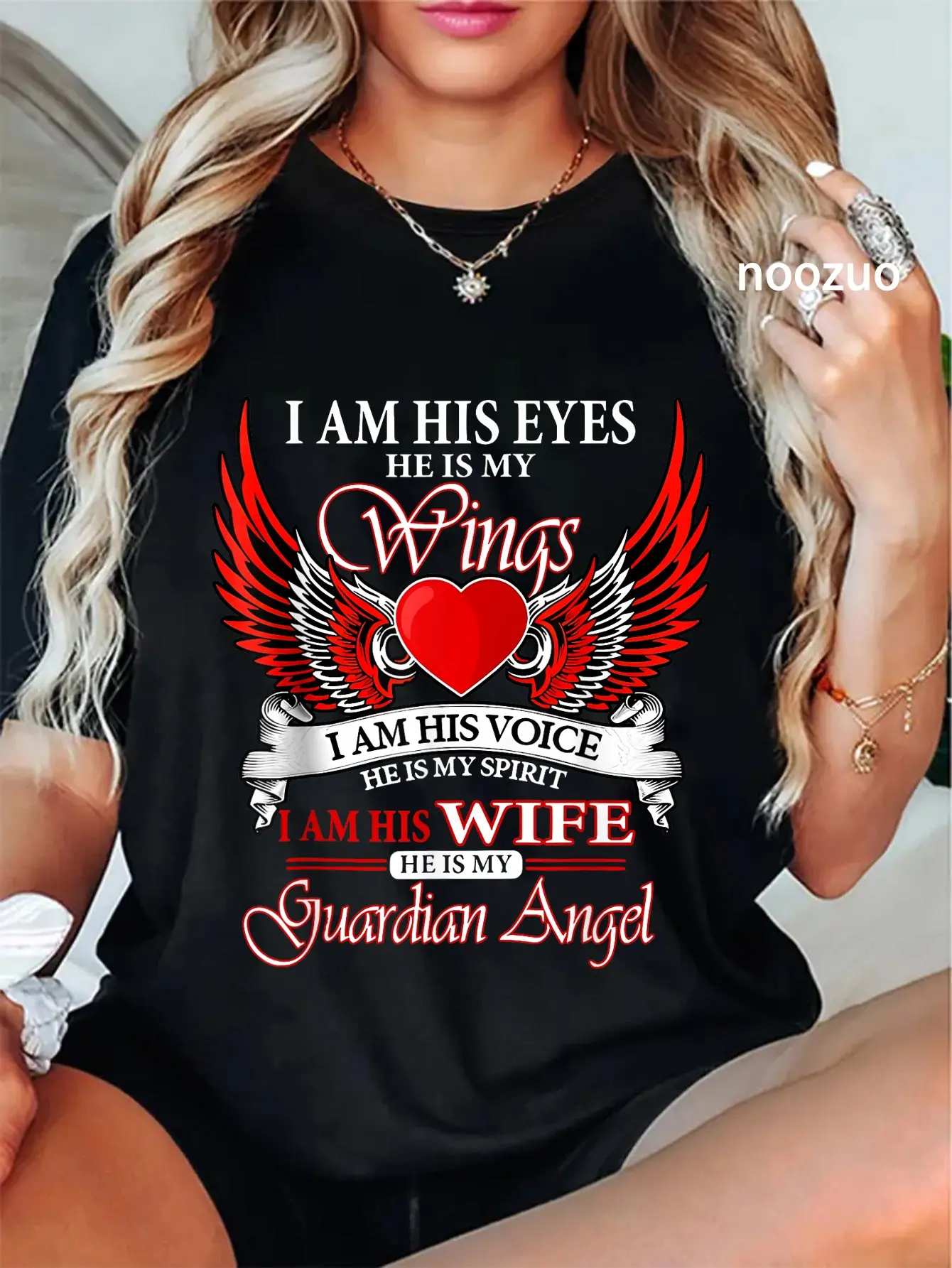 100% Cotton My Husband is My Guardian Angel In Heaven Memory Memorial T-Shirt