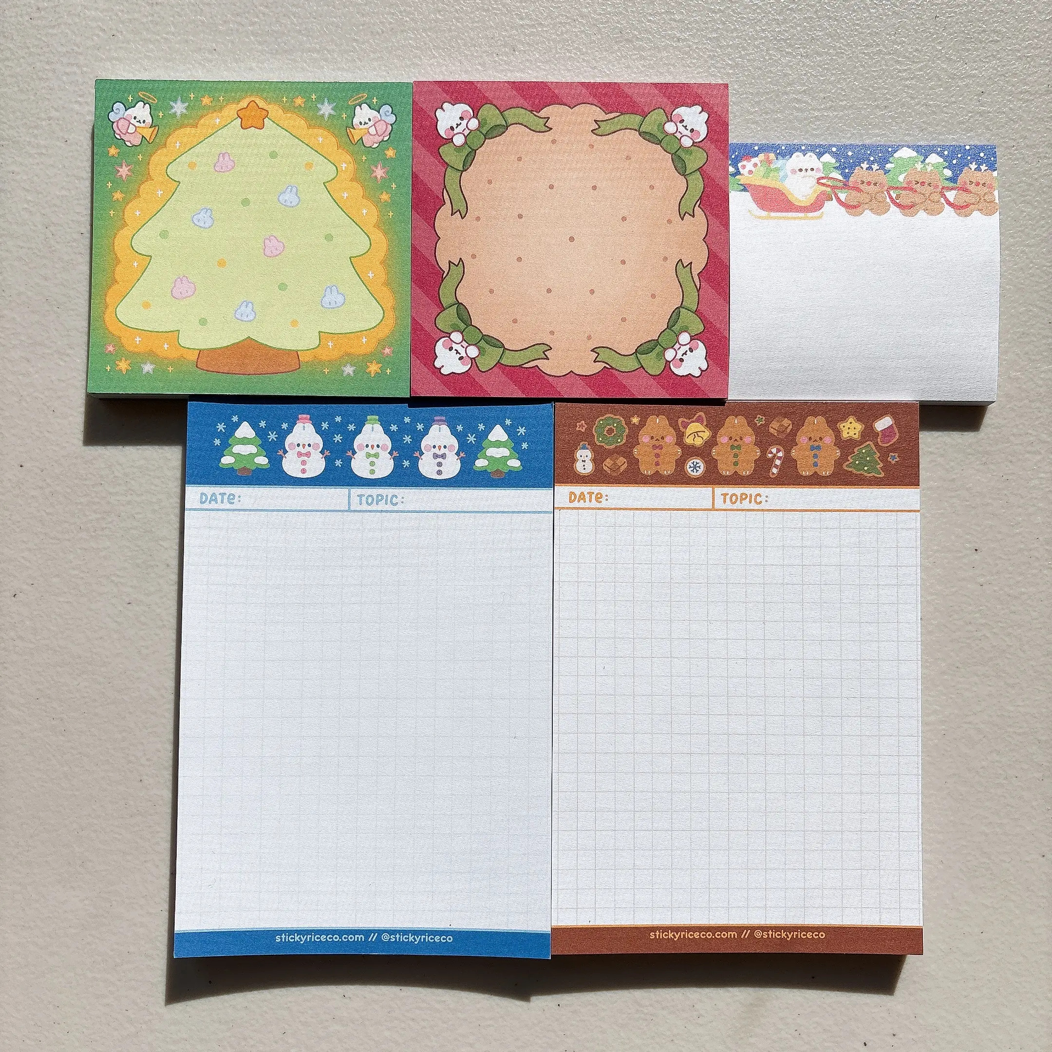 StickyRiceCo Christmas and Holiday 2024 Bunny Themed Memo Pads