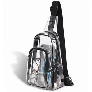 Clear Chest Bag With USB and Type-C Charging, Fashion Crossbody Bag for Women and Men, Lightweight Multi Functional Shoulder Bag for Sports, Travel, Party