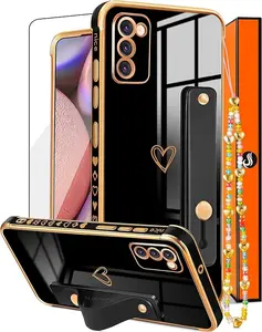 3in1 for Samsung Galaxy A02S ...,Case Heart Women Girls Cute Girly Aesthetic Trendy Luxury Pretty with Loop Phone Cases White and Gold Plating Love Hearts Cover+Screen+Chain for A02S
