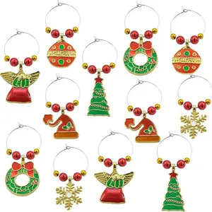 12pcs Christmas Wine Glass Charms Set – Holiday Drink Markers for Parties, Dinners, Hosting, Wine Tastings & Festive Gatherings