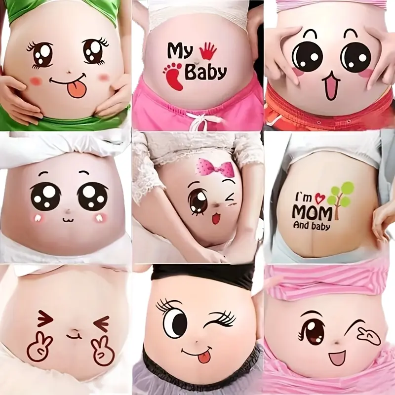 9pcs Maternity Pregnancy Belly Stickers, Humorous Facial Expressions, Photo Props for Expectant Mothers, Adhesive Maternity Photo Shoot Accessories, Party Celebrations, Age 16+, Paper Material