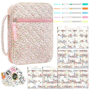 Bible Cover Case for Women with Study Supplies, Quilted Bible Carrying Case with Tabs Floral Church Bag Study Kit Bible Journaling Supplies,Birthday Christian Gifts for Women