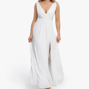 Shapewear Deep V-Neck Front Slit Goddess Maxi Dress, High Waist Slim Fit, Elegant Bodycon Evening Party Long Dress for Women